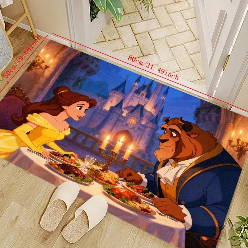 

1 шт., коврик Disney «Красавица и чудовище», принцесса Белль и чудовище, романтический ужин, замок, сцены, напольный коврик, мягкий нескользящий коврик в стиле мультяшного аниме