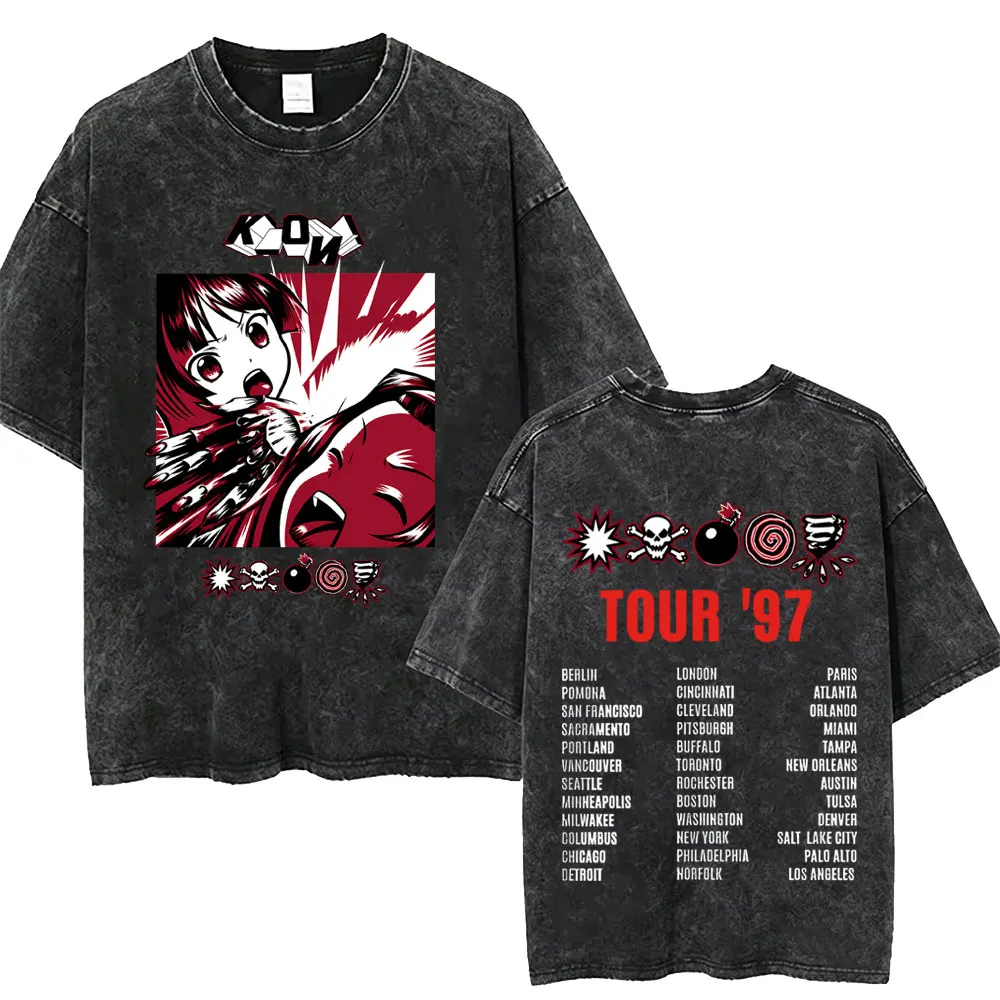 

Washed Vintage Rock Band Kmfdm Symbols Tour 97 T-shirt Men Women Retro Gothic Punk Anime Streetwear Men's Casual Cotton T Shirts