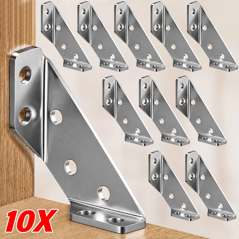 10PCS Silver Stainless Steel Multi-functional Corner Code 90-degree Right-angle Cabinet Reinforcement Accessory Fixator