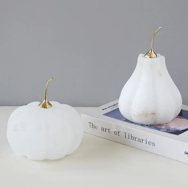 t16- light luxury minimalist natural marble copper pumpkin desktop decoration model room tv cabinet display soft furnishings