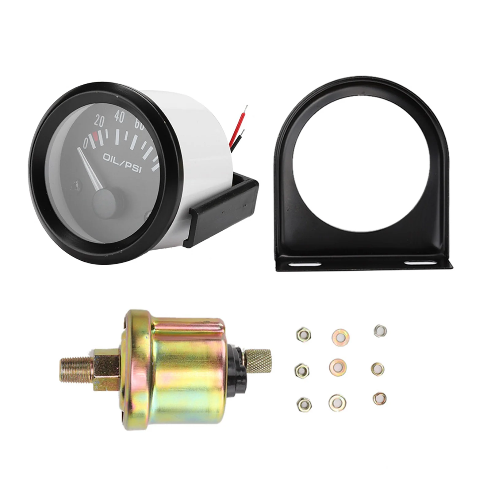 Universal Auto carro óleo manômetro com sensor, óleo Press Gauge, medidor de LED, suporte preto, 12V medidor de corrida, 0-100 PSI, 52mm, 2 pol