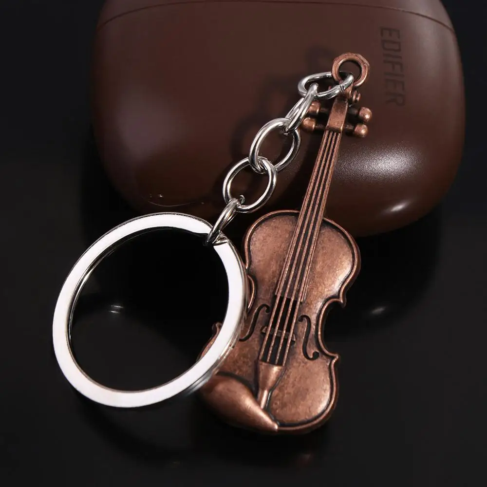 Copper Bronze Violin Key Chain Cello Mini Vintage Violin Keyring Classical Creative Musical Instrument Pendant Music Lovers