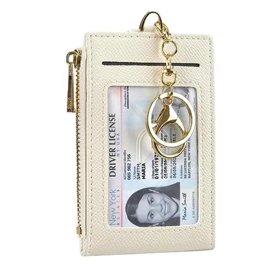 

Women Leather RFID Blocking Card Holder Slim Small Zipper Keychain Front Pocket Wallet with 2 ID Window