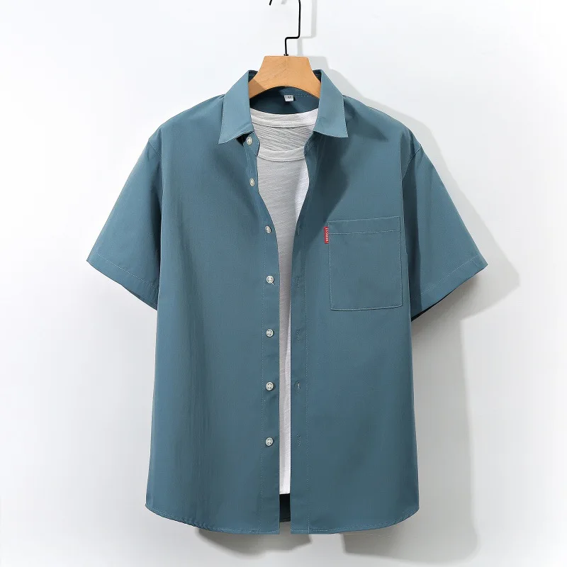 

Short Sleeved Shirt Men's Casual Shirt Solid Color Turndown Collar Cardigan Men's Base Shirt Lapel T-shirt Office Clothes