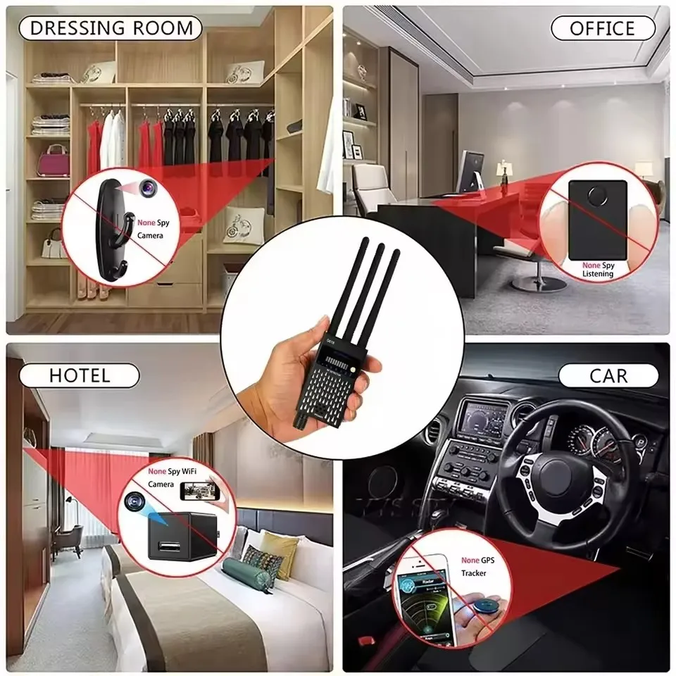 المهنية جاسوس كاميرا مكتشف RF الماسح الضوئي GPS 2-5G  جهاز تتبعكاشف الكاميرات بالفنادجهاز تتبع جي بي اس للسيارة ق و تجسس  واي فاي إشارة التشويش بلوتوث مانع أدوات القرصنة كاميرا مخفية/كاشف علة