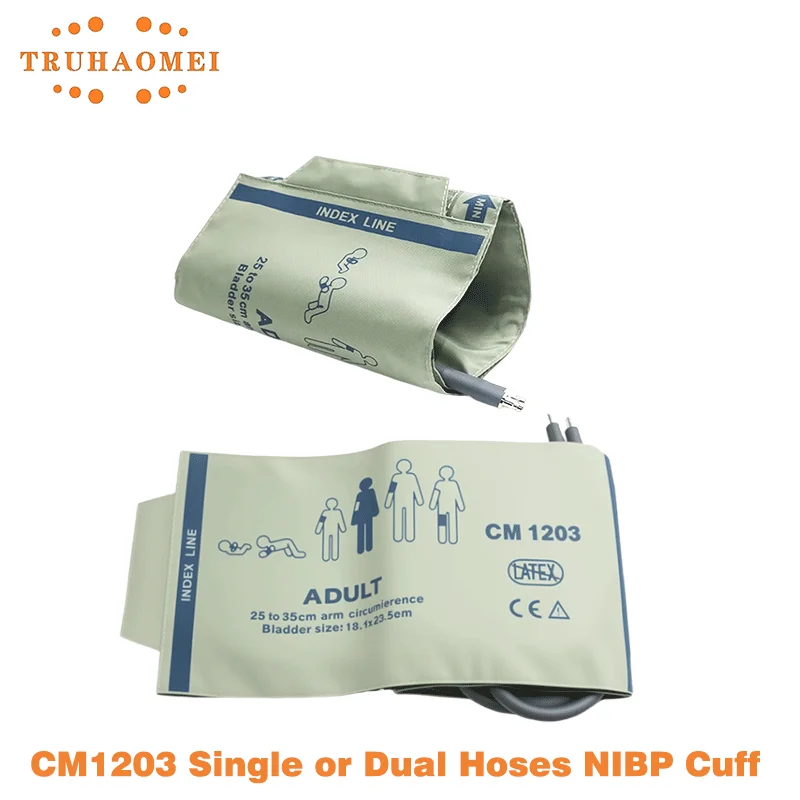 

Reusable Blood Pressure Grey NIBP Cuff CM1203 Adult Size 25 to 35 cm Single or Double Hoses for Mindray Monitor with Connector