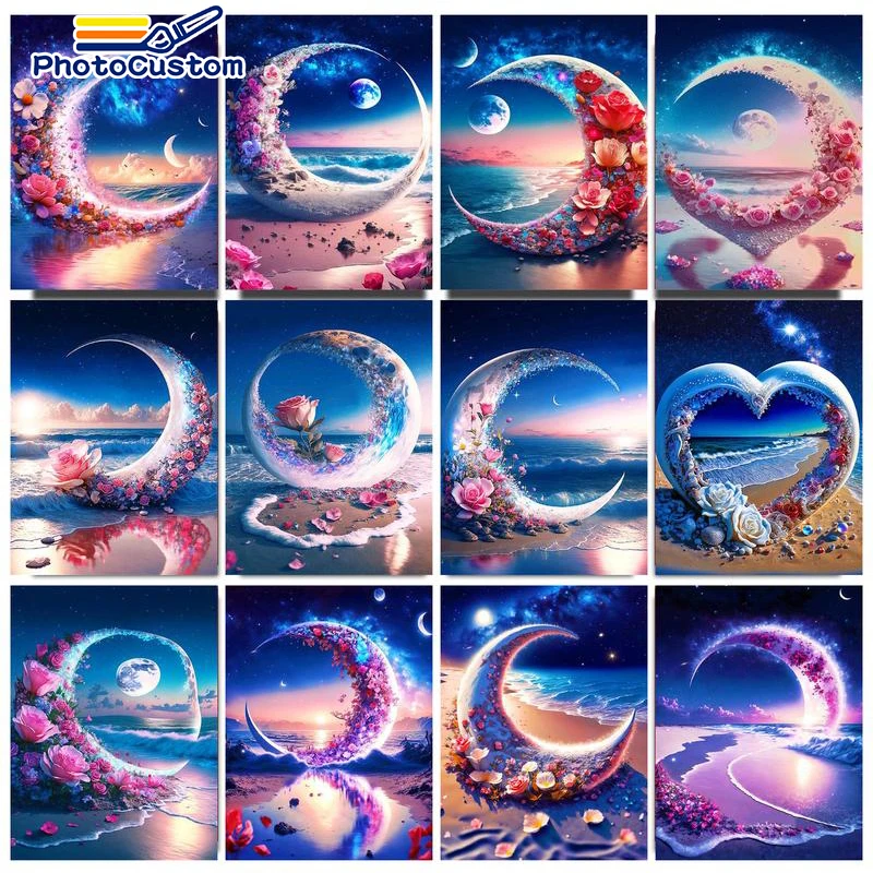 

PhotoCustom Paintings By Numbers Beautiful Moon Scenery Acrylic HandPainted DIY Picture Of Coloring By Numbers Kits Home Decor