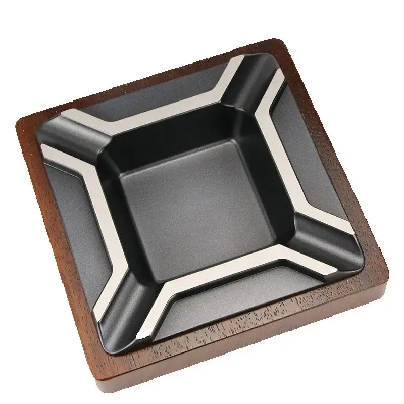 Luxury Cigar Ashtray Square Engraved Wood Base And Metal Cigar Ashtray 18CM For Office And Cigar Home Smoking Accessories