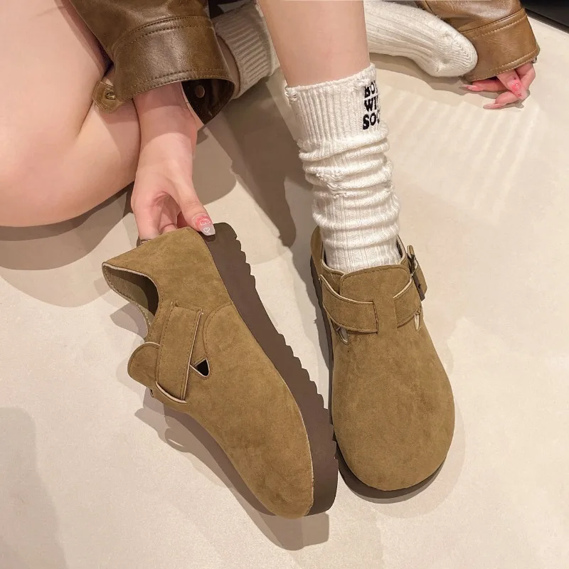 Women's Spring and Autumn Art Retro Round Headed Boken Fashionable and Cute Lazy Casual Single Shoes DLSYXD Brand Women's Shoes