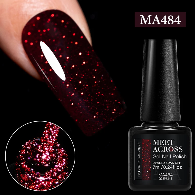 Black Red Reflective Glitter Gel Nail Polish Sparkling Broken Diamond Gel Semi Permanent Soak Off UV Gel Varnish Nail Supplies