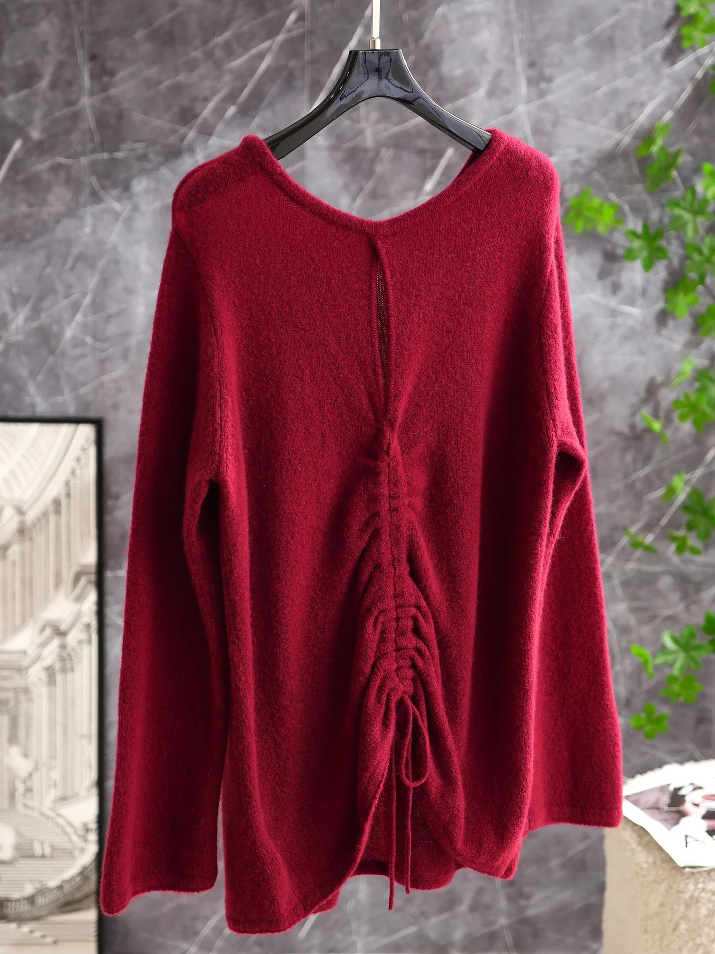 

Незаменимый асимметричный красный вязаный свитер из кашемира и шерсти с завязками для новогодней вечеринки, мягкий, в повседневном стиле, стандартный крой