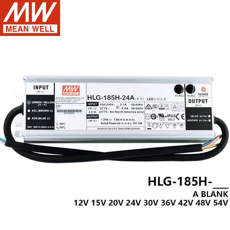 

MEAN WELL HLG-185H-12A 12V 13A Constant Voltage LED lighting Driver PFC water proof Switching Power Supply Brand New Original