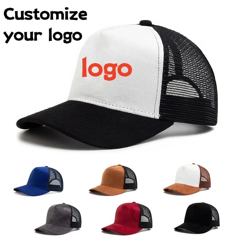 

Unisex 5-panel mesh suede trucker cap Custom printed logo Men's baseball cap Spring Summer Breathable sports Cap for women
