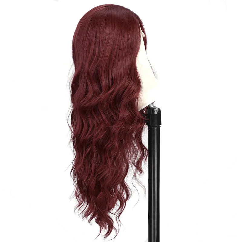 Red Wine Color Synthetic Wig with Long Curly Hair, Full Head of Wig, Party, Daily Use, High-Temperature Hair Wig image 4