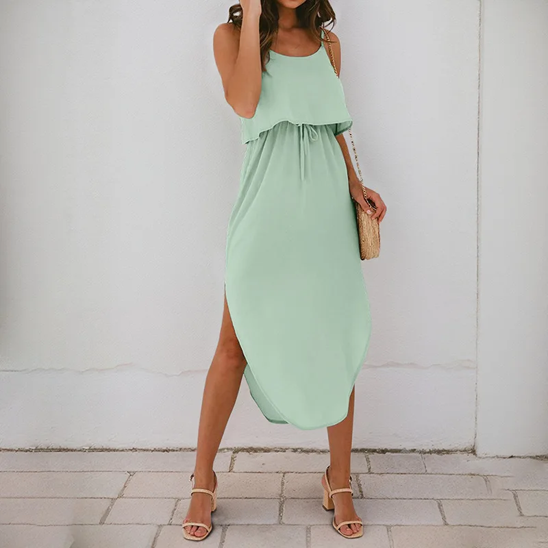 Vacation Women's Summer Casual Backless Sleeveless Long Dress Ladies Elegant Adjustable Beach Drawstring Party Maxi Dresses