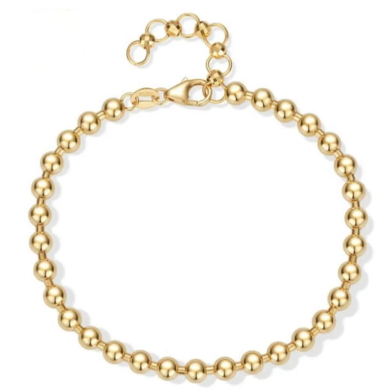 FINE 18K Yellow Gold Bracelet Women AU750 Gold 4mm Round Smooth Beads Bracelet