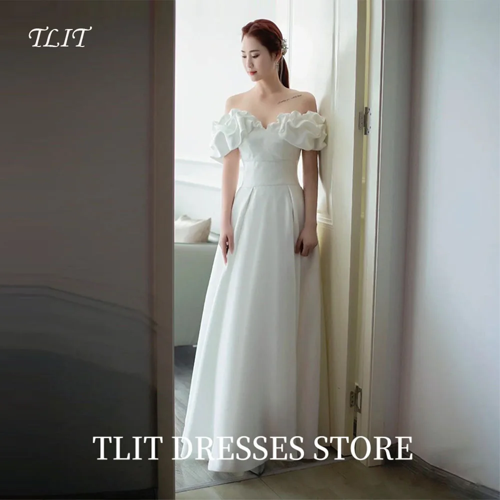 

TLIT Simple White Satin Draped Wedding Dress Off the Shoulder Bridal Gowns Korea Wedding Dress Photos Shoot Customized 웨딩드레스