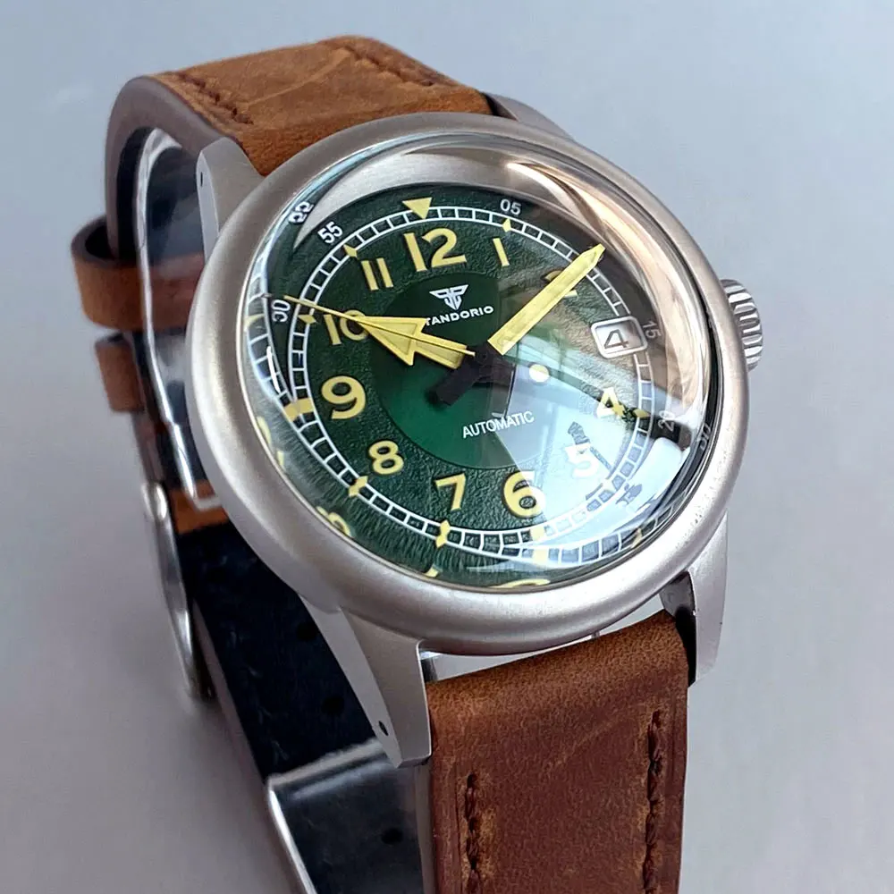 Reloj Retro de cristal con cúpula de burbuja de campo de 36mm NH35, movimiento automático, luminoso, resistente al agua, 20bar, reloj de pulsera militar Retro