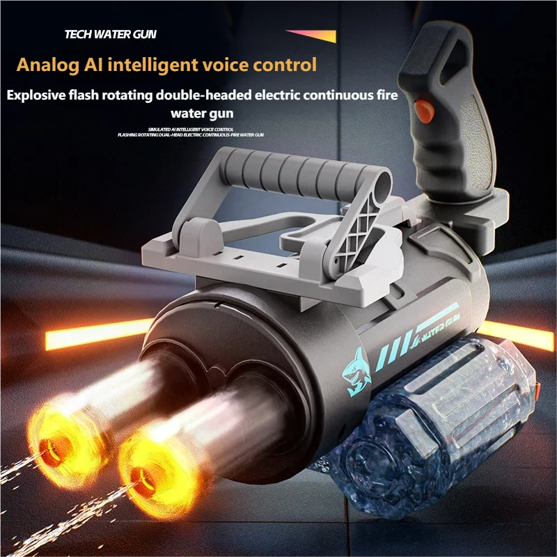 Outdoor Toys Water Gun Gatling Electric Voice Control Rotating Double Barrel Bag Muzzle Flame Spray Water Pistol Toy For Childen