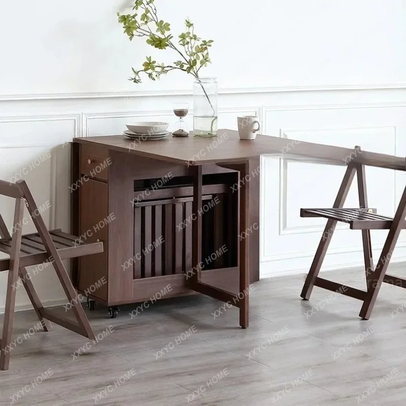A  Extendable Drop Leaf Folding Dining Table with 2 Drawers and 4 Wheels for Living Room,Kitchen Farmhouse Space Saving Table