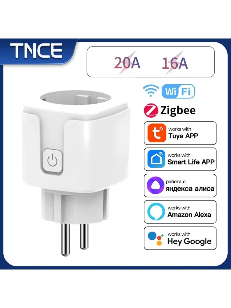 TNCE Tuya Wi-Fi/Zigbee Gniazdo EU Wtyczka 16/20A Inteligentny monitor zasilania Zdalne sterowanie Inteligentne życie APP Voice z Alexa Google Home Alice — zdjęcie 2