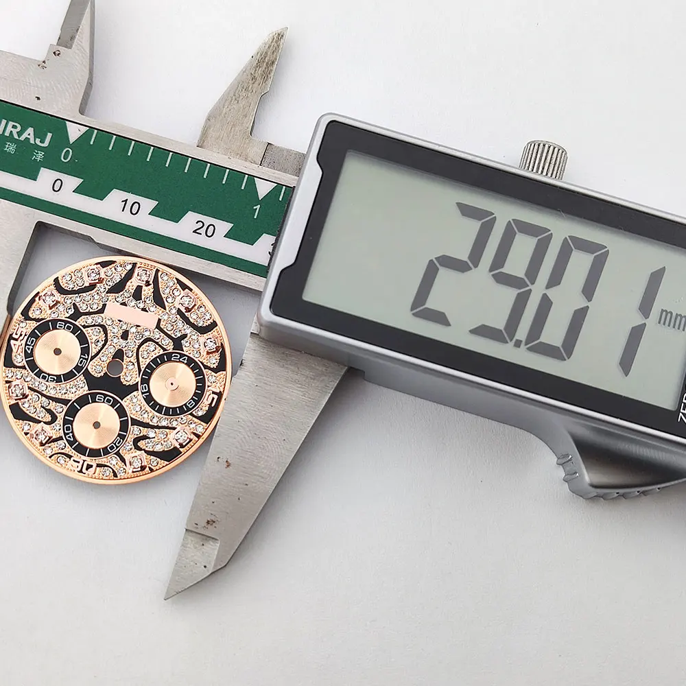 Quadrante vk63 Quadrante dell'orologio da 29 mm Quadrante con diamante tigre adatto al movimento al quarzo Vk63 Parti di ricambio dell'orologio Accessori di alta qualità