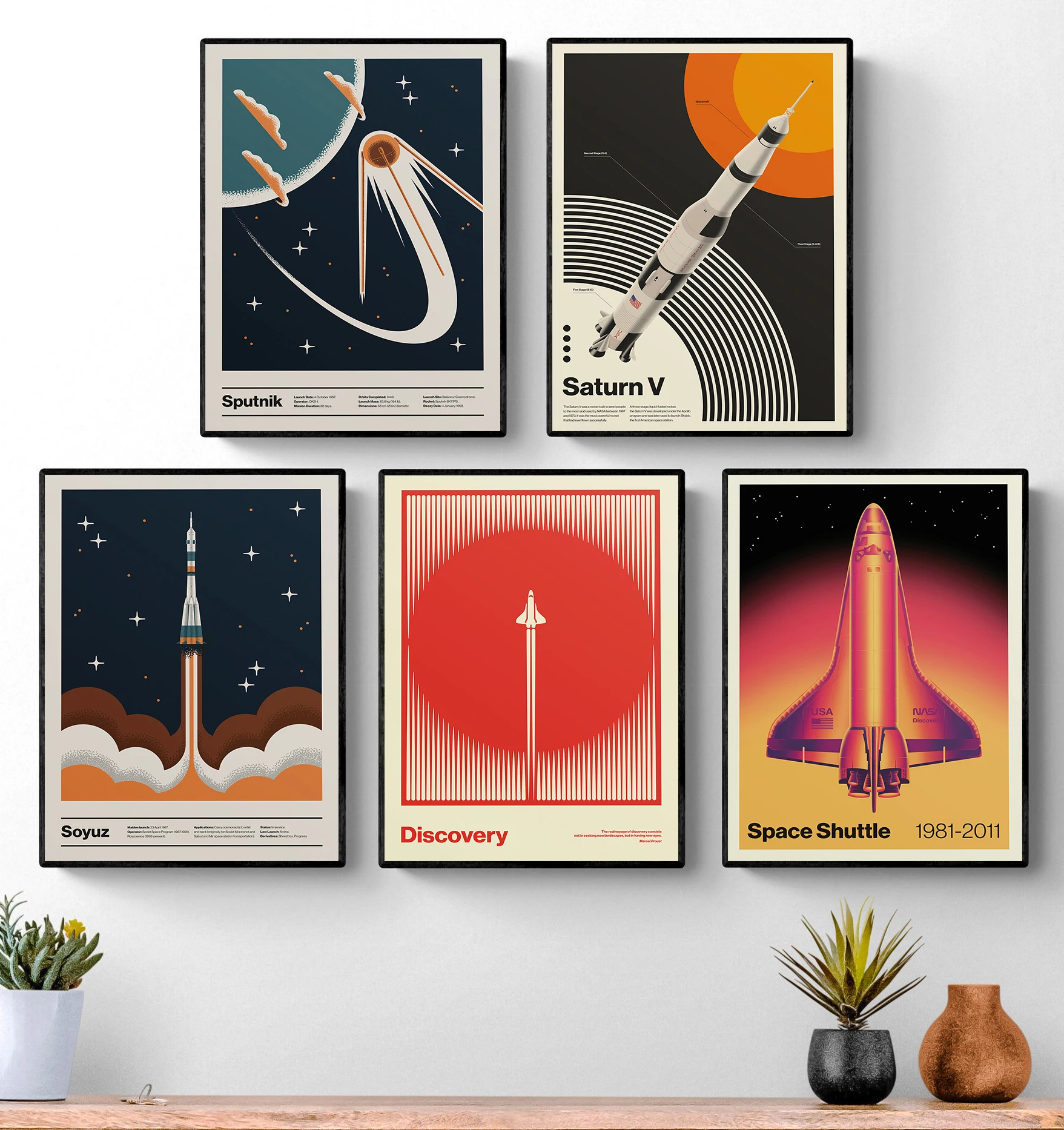 Retro Abstract Space Shuttle Sputnik Minimalist Posters and Prints Canvas Printing Wall Art Picture for Living Room Home Decor