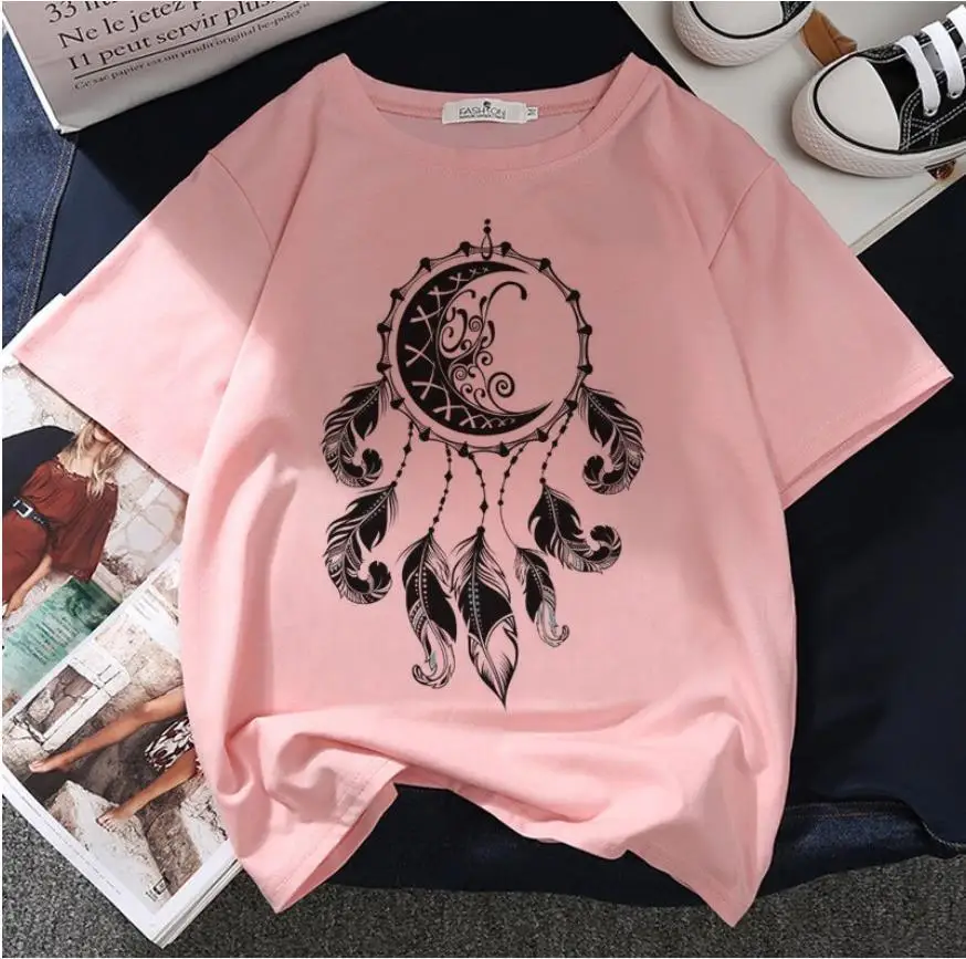 New Summer Fashion Y2k T-shirt girocollo T-shirt oversize T-shirt con stampa di piume T-shirt femminile Harajuku estetica casual manica corta