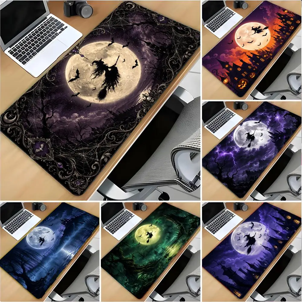 Halloween Full Moon Mouse Pad Large Mouse Pad Desk Mat Non‑Slip Gaming Board Game Mat with Stitched Edges