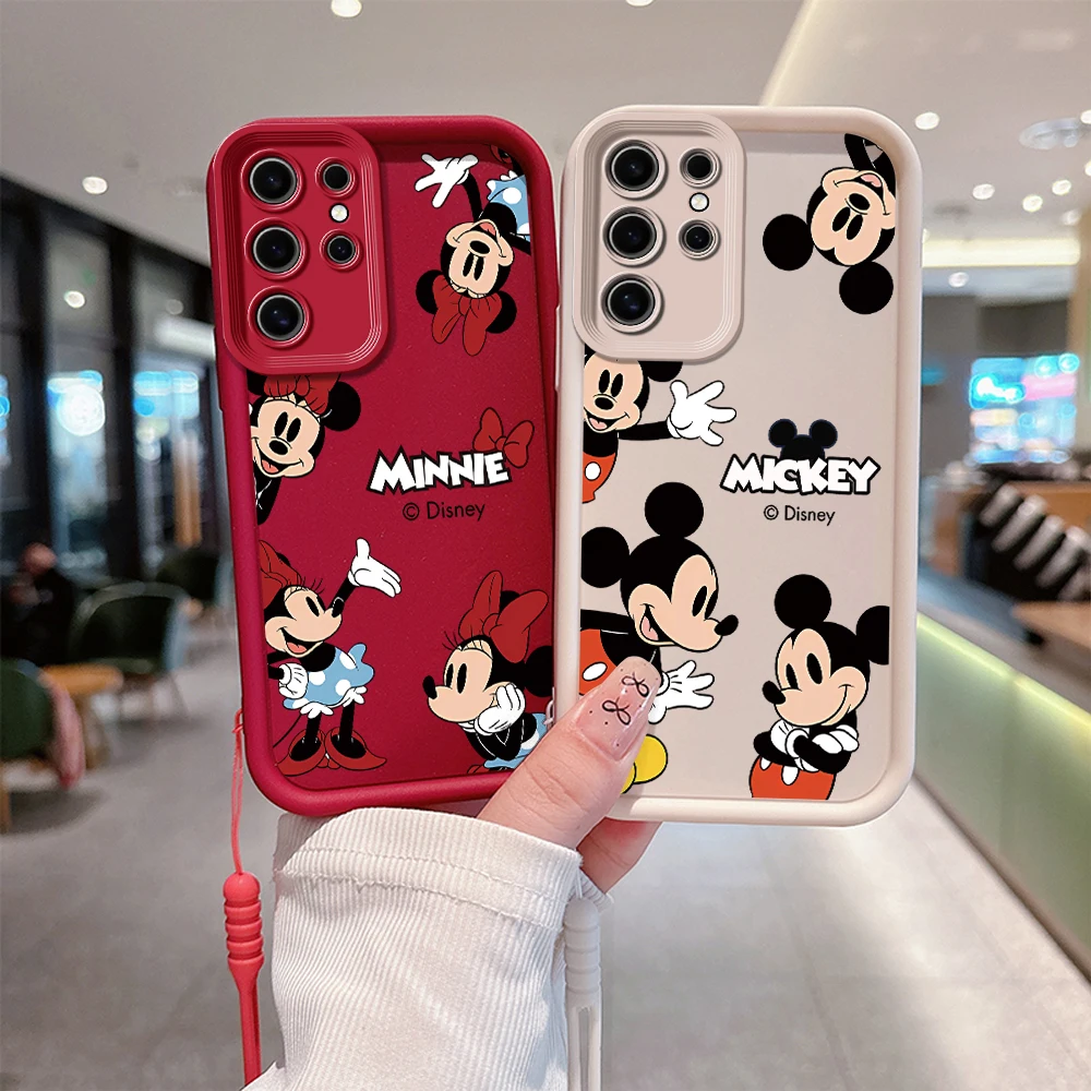 Caixa do telefone de Disney Mickey e Minnie Mouse, tampa bonito com correia da mão, ajuste para OPPO A17, A38, A53, A54, A55, A58, A72, A74, A76, A78, A94, a98, 4G, 5G