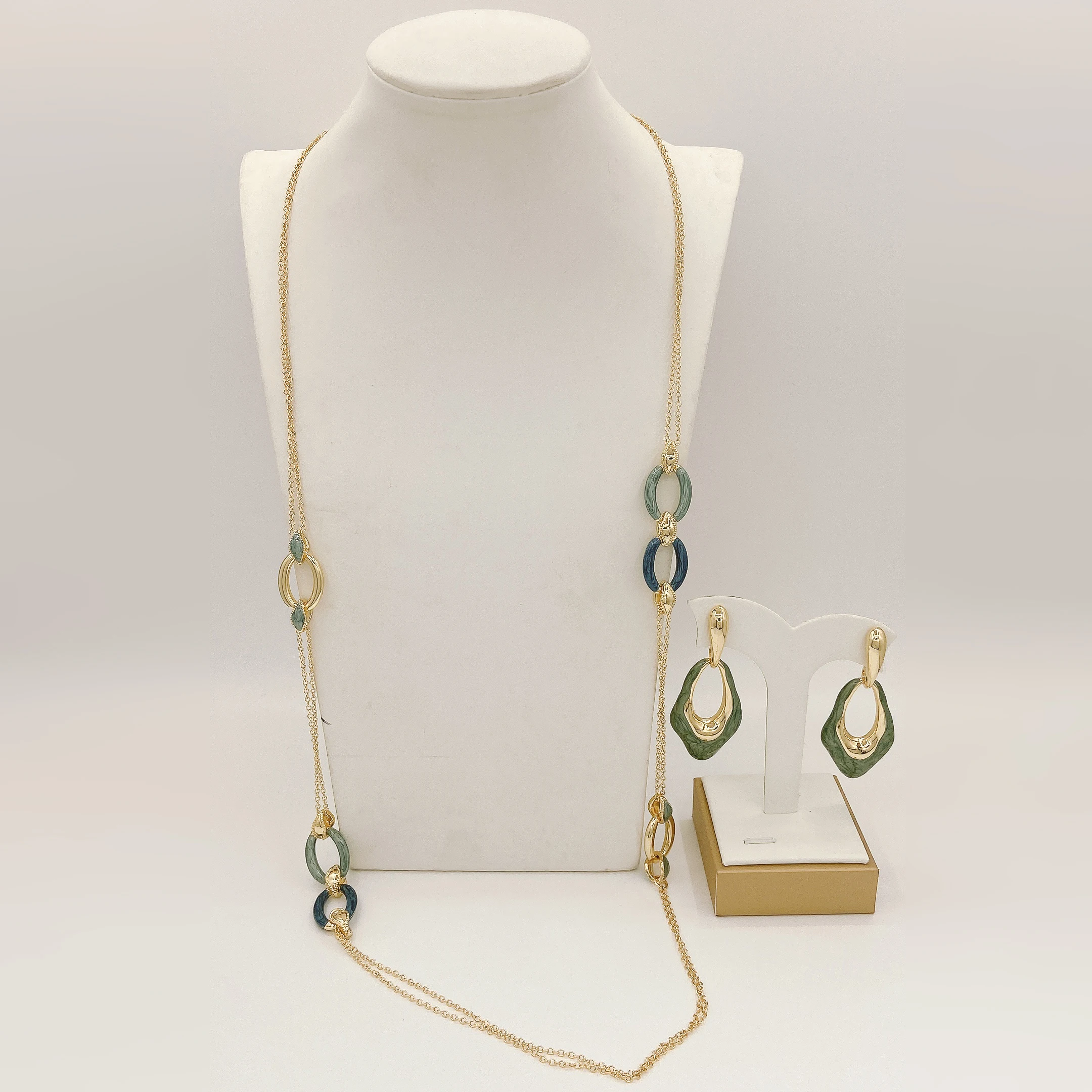 Trendy Gold Plated Blue Earring Necklace Classic Fashion Luxury Ladies Yulaili 2025 Newest Woman Long Chain Jewelry Set