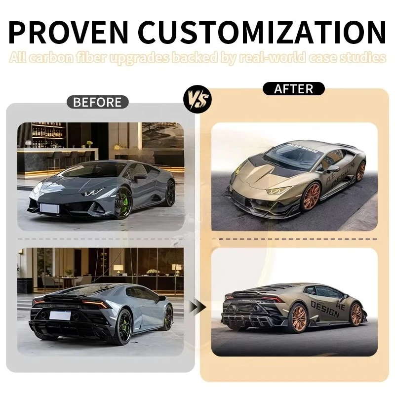AE Style Dry Carbon Aero Body Kit for Huracan LP610 EVO Front Lip Bumper Canards Side Skirts Rear Diffuser Bodykit