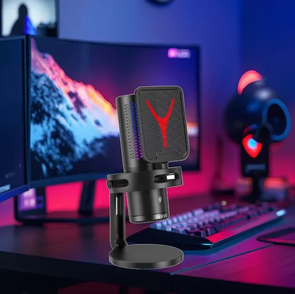 RGB Wired Cardioid Polar Pattern Condenser Microphone with LED Lights USB Type-C Connection for Gaming Streaming and Recording
