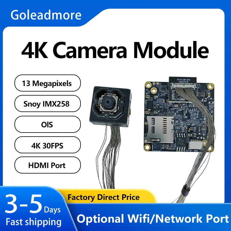 

13MP OIS IMX258 1/3.1" Sensor WiFi Ethernet Camera Module 4K 60FPS 19*19mm Wearable Helmet Action Camera Optical Stabilization