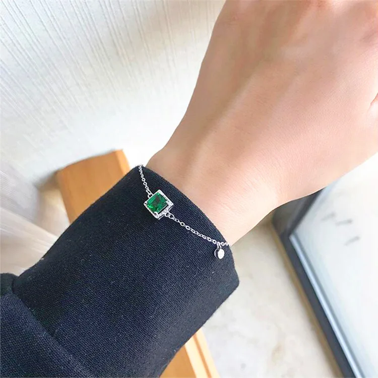 

925 Sterling Silver Green Zircon Charms Bracelets For Women Ladies Vintage Jewelry Accessories Argent 925 ​Jewellery