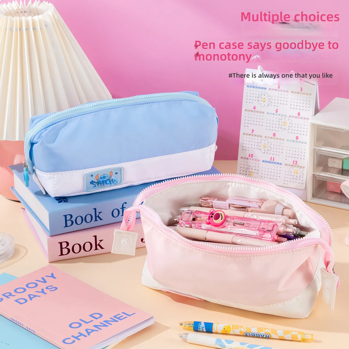 Disney Stitch Soft Set High Aesthetic Flip Top high-capacity Pencil Bag Lotso Large Capacity Storage Canva Stationery Bag ﻿