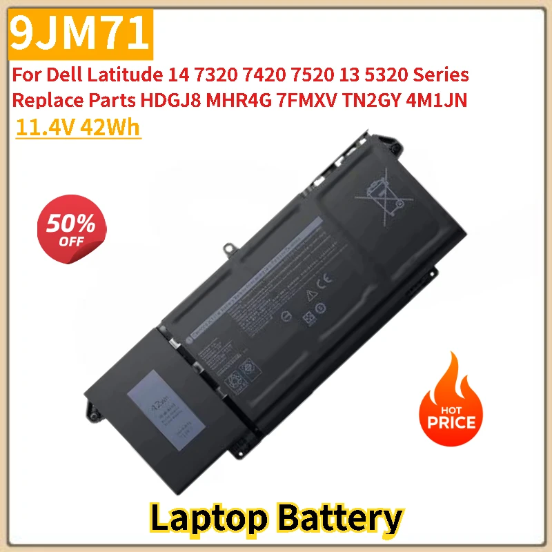 بطارية كمبيوتر محمول 9JM71 11.4 فولت 42Wh لأجهزة Dell Latitude 14 7320 7420 7520 13 5320 سلسلة بطارية بديلة العلامة التجارية الجديدة عالية الجودة