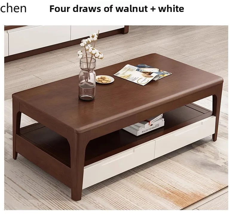 QZT solid wood coffee table small apartment tea table household living room rectangular two-layer tea table