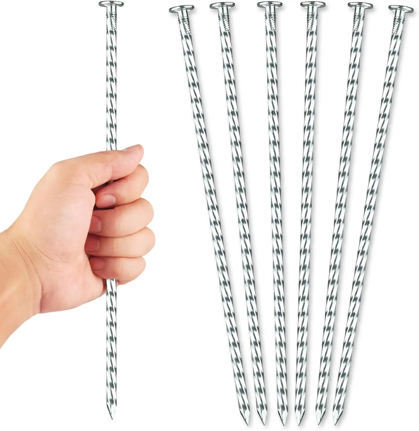 

12 Inch Galvanized Landscape Stakes - 50pcs Spiral Metal Round Anchoring Spikes, 0.7 Inch Extra Large Top, for Securing Paver Ed