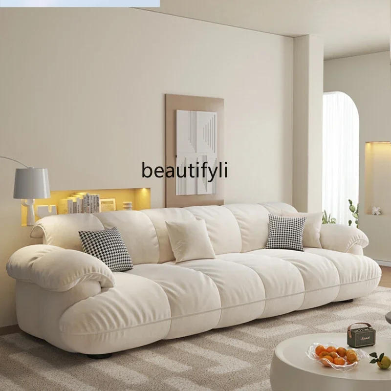 

13Cream wind cloud sofa modern simple light luxury lazy straight row skin flannel