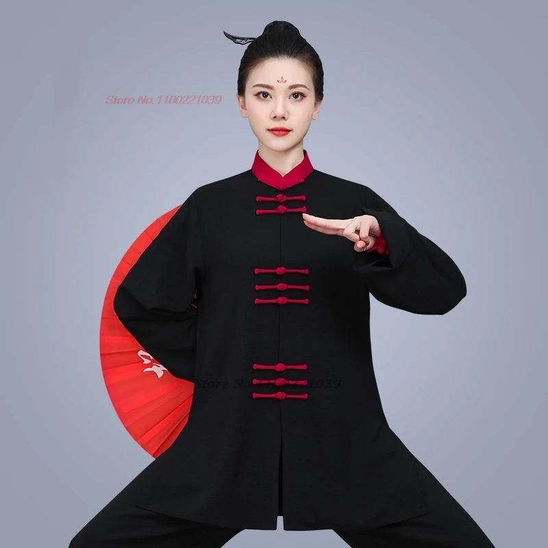 2024 Traditionele Tai Chi Kungfu Training Oefentops Broek Set Vintage Martial Arts Wushu Praktijk Podium Performance Kleding
