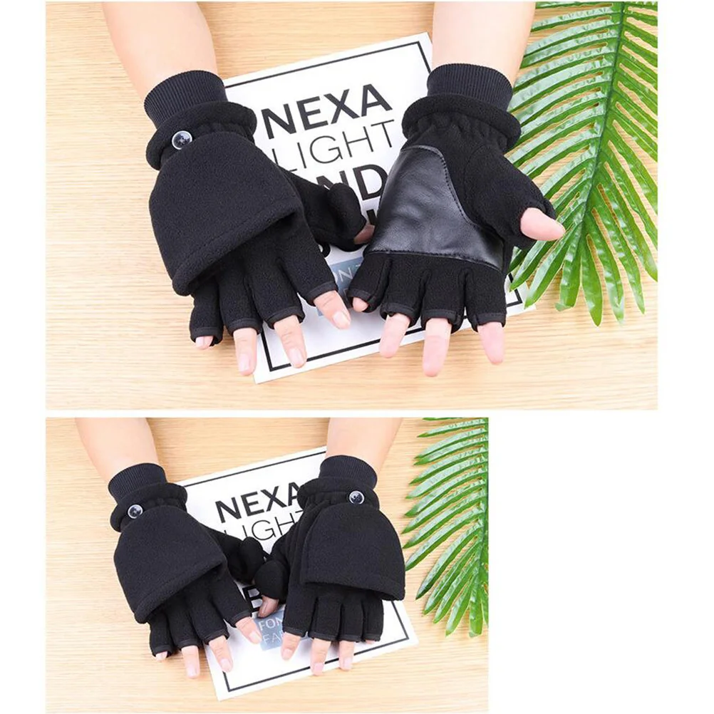 

Warm Fleece Flip Cover Half Finger Gloves Thickened Windproof Touchscreen Riding Gloves For Adults Men Women Outdoor Black