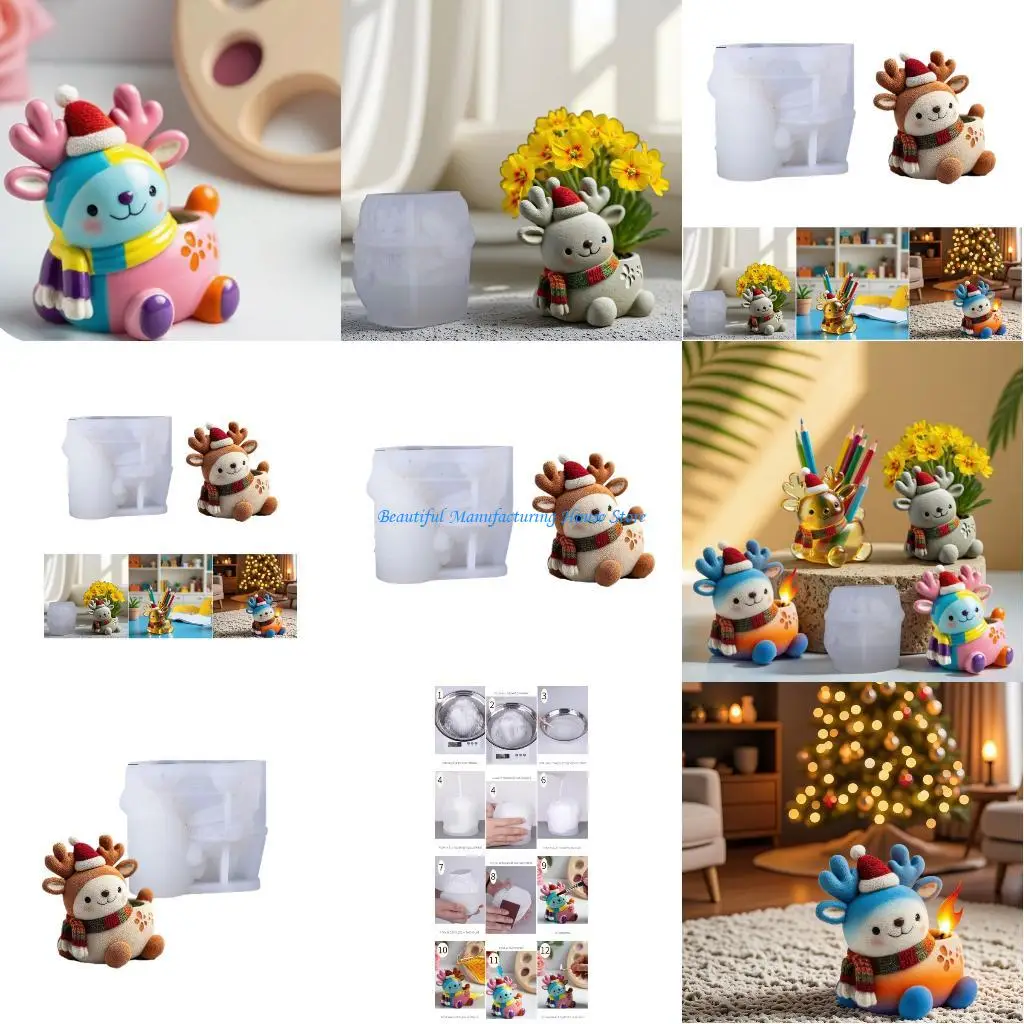 E56A المهنية الأيائل شكل قالب الغراس الراتنج قوالب خرسانة سيليكون الملمس الزهرية قوالب مناسبة للمشاريع الحرفية #1