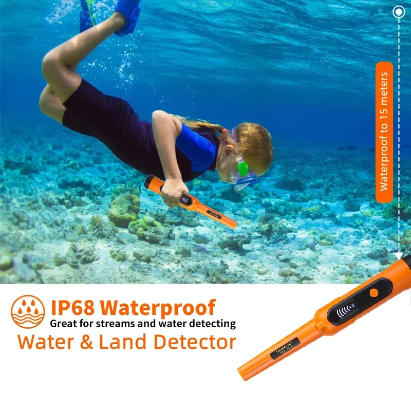 IP68 كاشف المعادن مؤشر مقاوم للماء بالكامل مع شاشة LCD، مؤشر دبوس عالي الحساسية تحت الماء، 3 أوضاع محمولة Pinpointe