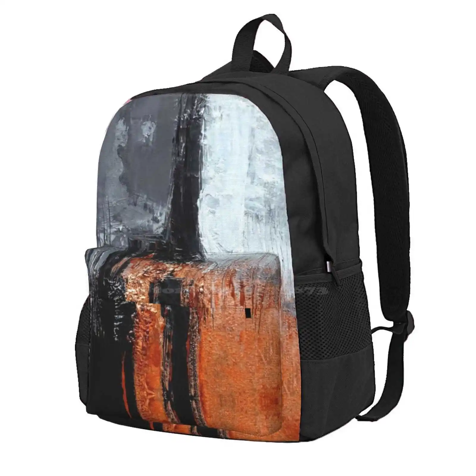 Black Orange Abstract Hot Sale Schoolbag Backpack Fashion Bags Black And Orange Abstract Art Modern Art Diptych Oil Industrial