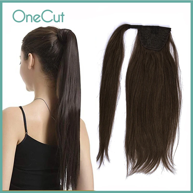 Natural Straight Ponytail Clip In 100% Human Hair Extensions Wrap Around Horsetail Brazilian Machine Made Remy Hairpiece 12