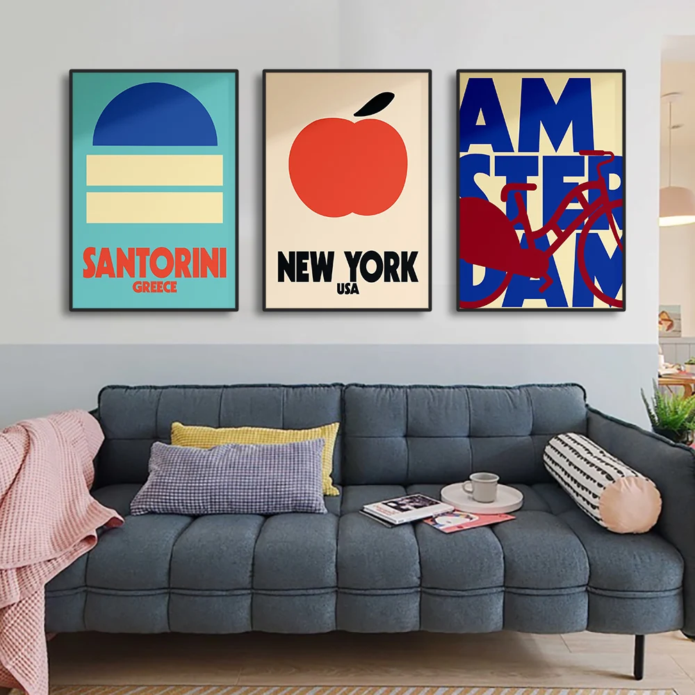 Nordic Simple City Landscape Poster London New York Paris Rome Mid Century Wall Art Decor Canvas Painting Gifts Home Decorative