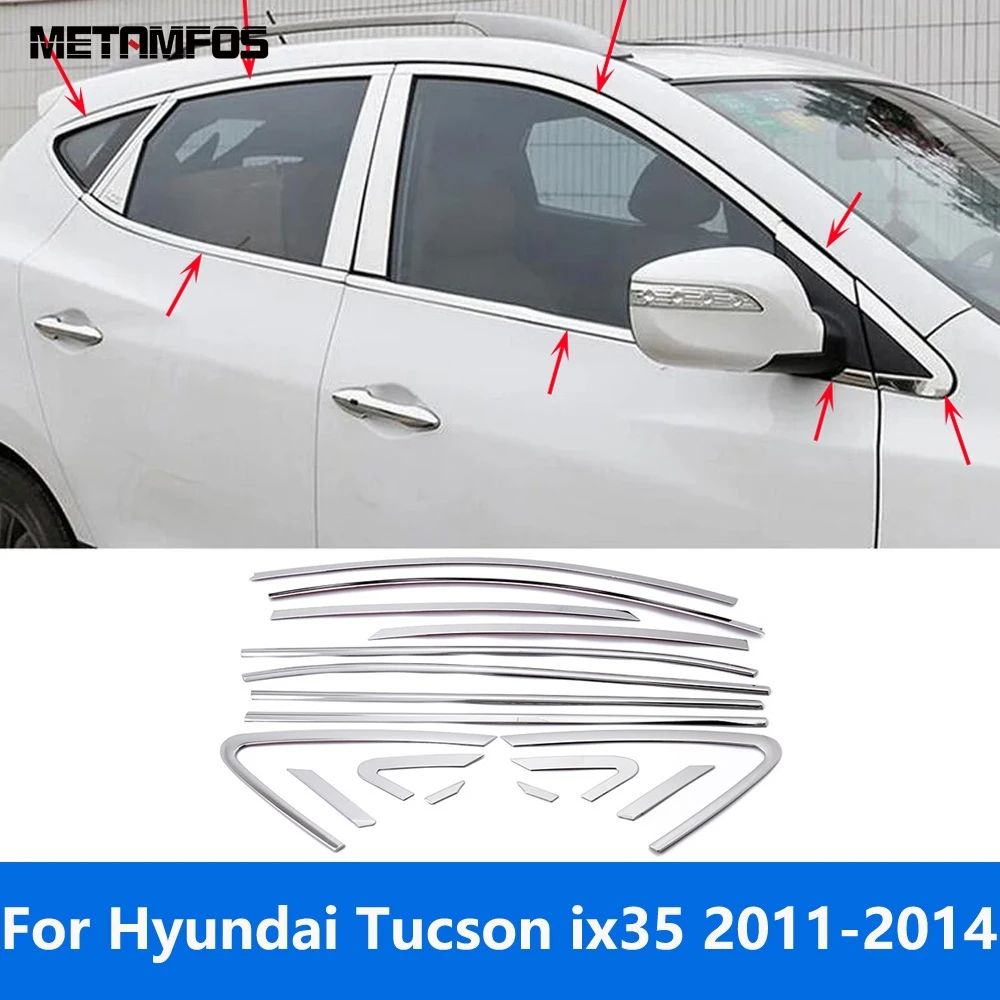 

For Hyundai Tucson ix35 2011 2012 2013 2014 Stainless Upper+Lower Window Sill Frame Cover Trim Sticker Accessories Car Styling