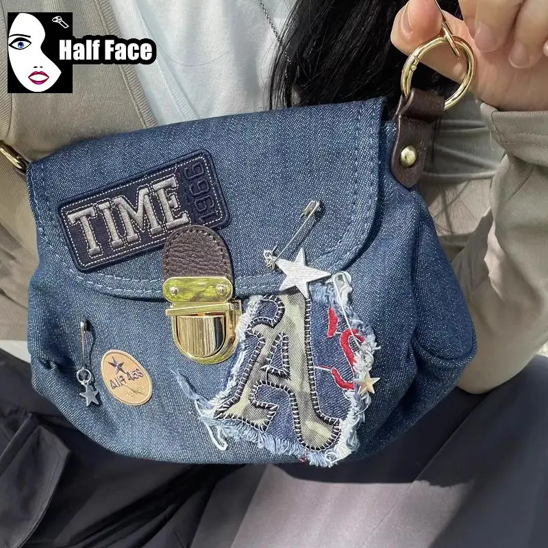 Bolsa jeans Harajuku feminina picante, Lolita de um ombro, gótica, punk, moda americana, rua versátil, emenda legal, Y2K