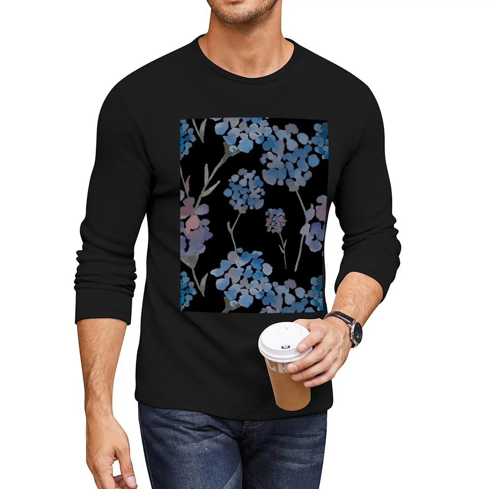 Glorious Garden Flowers on Black Long T-Shirt Aesthetic clothing aesthetic clothes mens graphic t-shirts big and tall